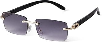Fashion Rimless Sunglasses for Women Men Gangster Tinted Lens Frameless Shades Faux Buffalo Horn Glasses Rectangle Eyewear