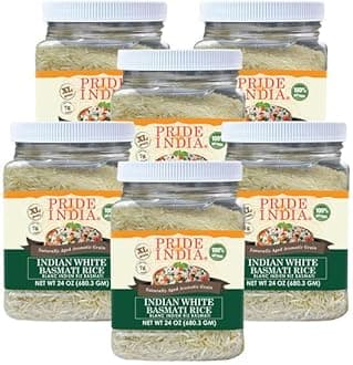 Pride Of India - PACK of 6 - Extra Long Indian Basmati Rice - Naturally Aged Aromatic Grain, 1.5 Pound Jar