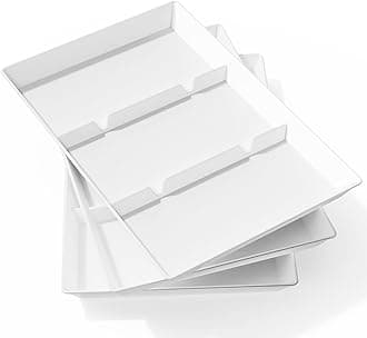 Lifewit Divided Serving Tray Platter Plastic, 3PCS White Reusable Trays for Food Eating, Tea/Drink/Snack/Dinner Serving Platters for Kichen, Bar, Restaurant, 38.1 x 25.4 cm