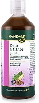 Vansaar 45+ Diab Balance Juice - 1.5L | Ayurvedic Juice with 14 herbs like Karela, Jamun, Neem, Paneer Doda, Cinnamon | Helps Manage Blood Sugar Level