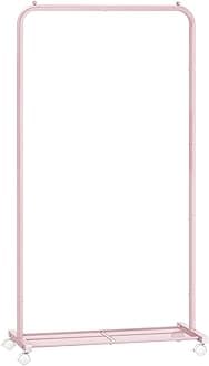 SONGMICS Clothes Rack, Clothes Rail on Wheels, Metal Clothing rail for Bedroom, 74 cm Long Hanging Rail, with Storage Shelf, 2 Lockable Wheels, 35 kg Load Capacity, Jelly Pink HSR130R01