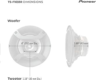 Pioneer TS-F1035R 2-Way Coaxial Car Audio Speakers - Full Range 4" Round Speakers, 150W Max Power (Pair)