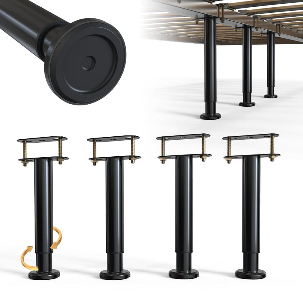 Under Bed Metal Support Legs, Adjustable Height Bed Frame Support Leg, Bed Slat Support Leg for Heavy Duty/Wooden/King/Queen Bed Frame (7"-12.6" (4pcs))