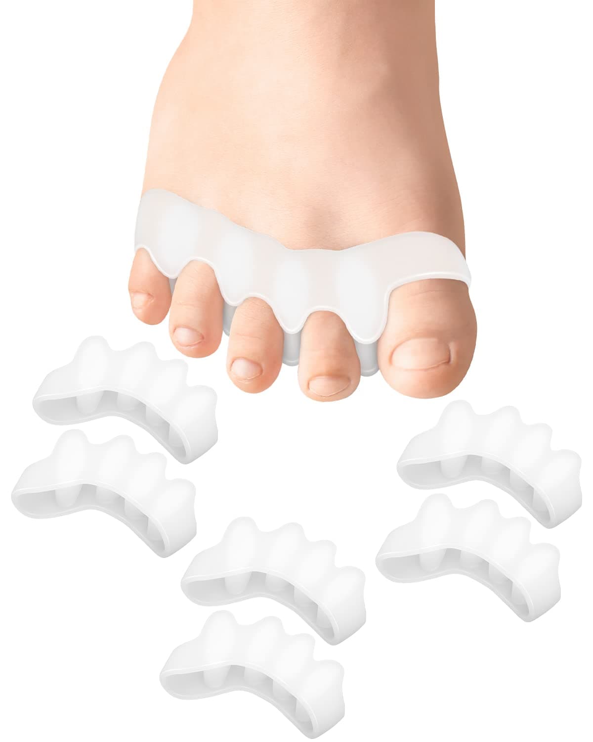 Golbylicc Soft Toe Spacers for Correct Toes Alignment, 3 Pairs Gel Toe Separators Bunion Corrector for Children Foot Pain Relief, Toe Straightener for Plantar Fasciitis (White)