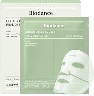 BIODANCE Refreshing Sea kelp Real Deep Mask, Overnight Hydrogel Mask, Calming, Oil & Sebum Control, Blemish Care, Korean Skincare | 1.19oz(34g) x 4ea