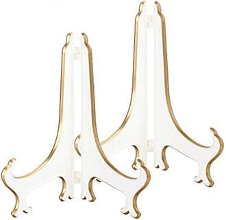 Artliving 8" Decorative Plate Stand Holder Plastic Picture Easel Display Stand Picture Frame Stand White Gold (2 Pack)