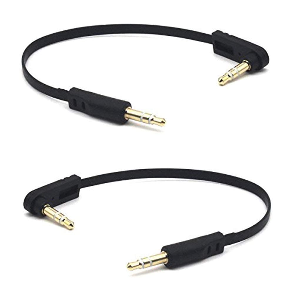 15cm 1/8" 3.5mm TRS Jack Audio Flat Cable, 2 Pack, Straight Male to 90 Degree Angle Male 3.5mm 3 Pole Stereo Plug Headphone Headset AUX Cord