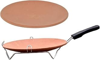 Handmade Earthenware Clay Tawa for Roti with Handle (Standard Size, Brown) (Tawa Stand)