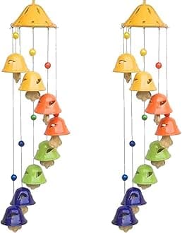 SHRIYAM CRAFTS Ceramic Decorative Hanging Cum Home Melodious Sound Windchime with 8 Bells (Multicolor Wind Chime Pack of 2)