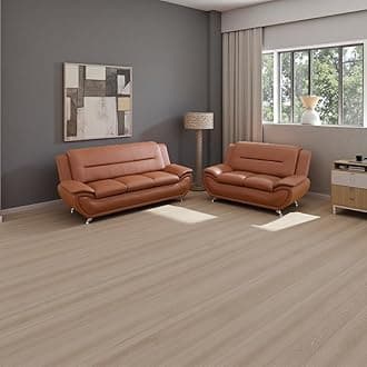 Leather Couches for Living Room, Sofa Set for Bedroom, Apartment, Furniture (B-Leather Orange, Sofa+Loveseat)