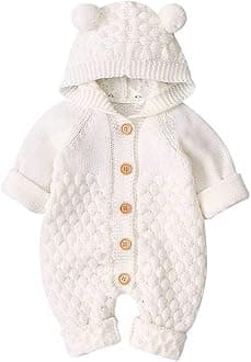 VICROADBaby Hooded Knitted Rompers Newborn Girls Boys Onesies Warm Sweater Jumpsuit Outfits