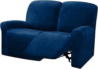 ULTICOR Reclining Love Seat Slipcover, 48" - 65" L, 6-Piece Velvet Stretch Loveseat Recliner Cover, 2 Seat Reclining Sofa Cover, Thick, Soft, Washable, Navy