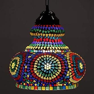 Surahi Shaped Large Glass Mosaic Hanging Lamp for Living and Home Decoration Turkish Lamp Multicolour Handcrafted in India