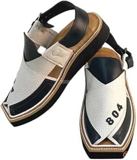 Peshawari Chappal, Handmade Special 804 Kaptaan Chappal, Black and White Imran Khan Qaidi 804 Chappal, Genuine Leather Footwear