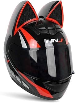 Personality Cat Ear Full Face Motorcycle Street Helmets Men Women Cat Helmet with Ears, with Gloves & Password Lock,Black Orange,XL