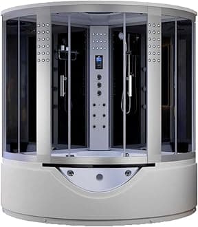 Kingston Luxury Corner Steam Shower & Airspa Whirlpool Bath - Black, 1500 x 1500 x 2250mm - Quadrant Shape, Built-in DAB Radio with Speaker System - 5 Years Warranty