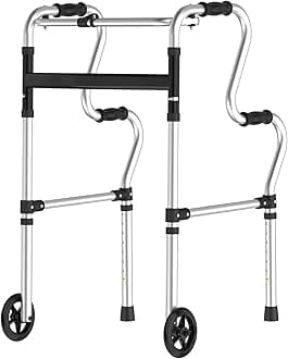 Walkers for Seniors,Foldable Rolling&Front Wheel Walker,Lightweight with Removable Wheels,8-Adjustable Heights, Upright Support Up to 450Lbs for Elderly&Adults