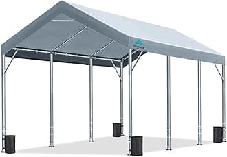 ADVANCE OUTDOOR 12x20 ft Canopy Garage Heavy Duty Carport Car Boat Shelter Party Tent, Adjustable Peak Height from 9.5ft to 11ft, Gray