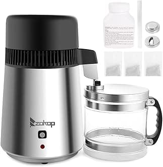 4L Water Distiller, Countertop Distilled Water Machine w/Glass Container, 750W Water Purifier Machine w/Stainless Steel Interior, Water Filter Machine Distilling Pure Water Maker for Home Humidifier