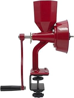 Junior Deluxe Grain Mill for Flour, Hand Crank Wheat Mill for Grains, Nuts, Seeds, Oily Foods & Spices, Grain Grinder with Stone and Stainless Steel Burrs (Red)