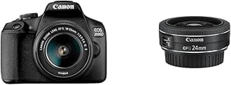 EOS 2000D DSLR Camera and EF-S 18-55 mm f/3.5-5.6 IS II Lens, Black With Canon EF-S 24 mm f/2.8 STM Lens - Black