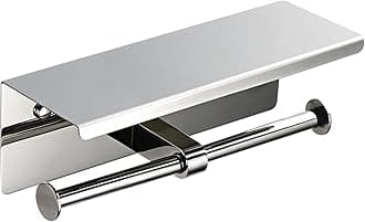 WXVOVXW Toilet Paper Holder, 2 Row Toilet Paper Holder, Toilet Paper Holder, 2 Sheets of Paper with Shelf, Comes with Shelf for placing Smartphones and Small Items, Thick Roll, No Core, Easy Installation, No Construction Required, Apartment, Furnishings, Rental, Interior, DIY, Stainless Steel Double Paper Roller, Shelf, 10.6 inches (27 cm) Wide, Includes Screws (Silver, 2 Rows)