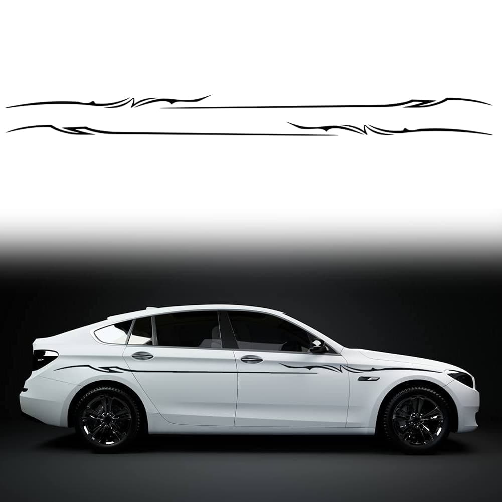 2Pcs 137.7'' Universal Stripe Graphics Car Auto Body Side Sticker Stripes Racing Sports Self-Adhesive Side Strip Decal Decoration Accessories for Truck SUV Off-Road Vehicles (Line Black)