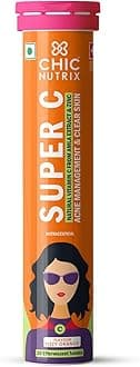 Chicnutrix Super C - Natural Vitamin C & Zinc for Clear & Acne Free Skin | 1000mg Amla Extracts|For Women & All skin types| Orange Flavour | 20 Effervescent Tablets
