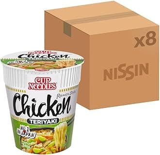 NISSIN Cup Noodles Chicken Teriyaki Flavoured Instant Noodles, 70 g Pot (Pack of 8)