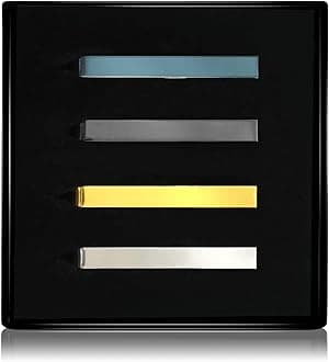 Roctee 4pcs Skinny Tie Clips for Men 1.69 Inch, Tie Clip Tie Bar Tie Bars Pins Clasps Set for Regular Ties Short Slim Thin Ties with Box Black Blue Gold Silver