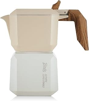 Bincoo Stovetop Espresso Maker 2 Cups,Creative Cube Moka Coffee Pot Double Valve-Italian Espresso Moka Pot with Filter Paper,120ML/4oz (White-yellow)