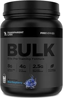Bulk Black Pre Workout - Clinically Dosed, Naturally Sweetened Preworkout for Men and Women with Beta Alanine Powder, Citrulline Malate, & Caffeine- 30 Servings, Blue Raspberry