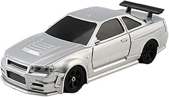 – RC Drift Car, 1/43 Scale 2.4G Full Proportional Electric Mini Racing Drift Car Model With Lights Kit, Gifts for Adults (RTR Version/Silver)