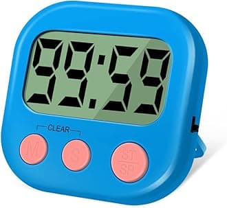 Kitchen Timer, Digital Visual Timer Magnetic Clock Stopwatch Countdown Clock, Large LCD Screen Display Big Digits, Loud Alarm for Cooking, Shower, Bathroom - Blue