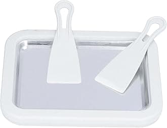 Rolled Ice Cream Maker for Kids, Unplugged Stainless Steel Ice Cream Maker Fried Yogurt Machine Fruit Ice Cream Plate Fried Ice Tray with 2 Spatulas for Household(White)