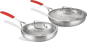 DELARLO Tri-ply Stainless Steel Frying Pan Set with Lid 8" 12" large Skillets Induction Chef's Pan,Pots and Pans Set Kitchen Cookware Set Dishwasher and Oven Safe