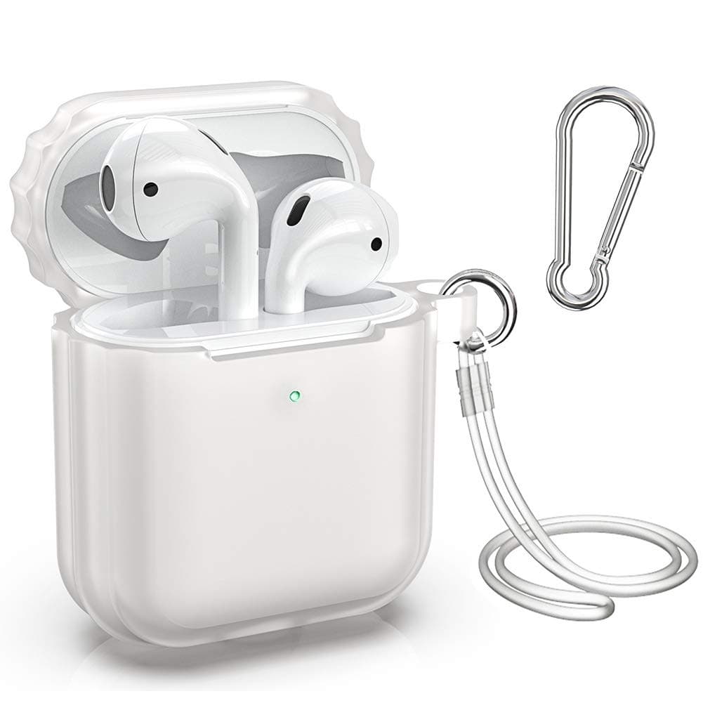 Supmega Compatible with Apple AirPods 2 Case [Front LED Visible] New Air Pods 2nd Generation and 1st Gen Protective Cover with Silicone Straps Keychain Accessories (Translucent)