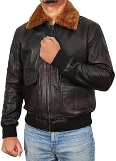 G1 Fur Collar Black Leather Bomber Jacket