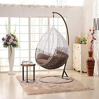 Blissful Backyards India Single Seater Swing Chair with Stand & Cushion Outdoor Indoor Balcony Garden Patio,Powder Coated Frame,UV Protected Wicker,Premium Cushion AF_in_005