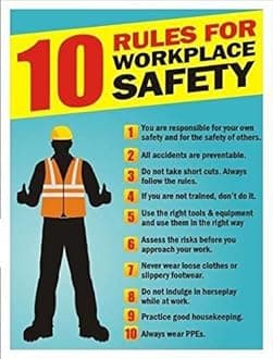 10 RULES FOR WORKPLACE SAFETY SIGN PVC Waterproof metallic matte finishing Sticker Safety Sign Signature (factory sign)