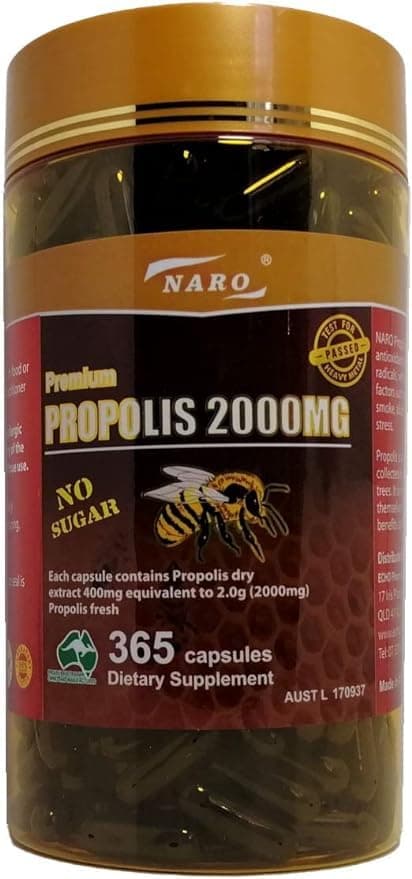 Naro Bee Propolis Extract 2000mg Premium Eucalyptus Dark 365 Capsules Australian Made