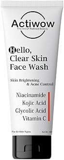 ActiWow Hello Clear Skin Face Wash | Kojic Acid | Niacinamide | Glycolic Acid | For Acne, Acne Marks, Hyperpigmentation Clean Face