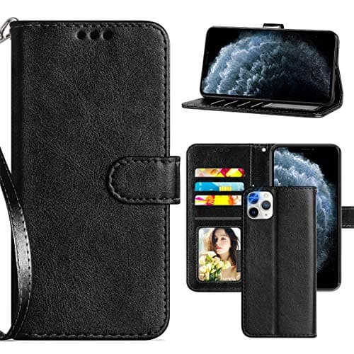 Cmore for iPhone 11 Pro Max Case,iPhone 11 Max Wallet Case(6.5"),PU Leather Wallet Case with Strap &Kickstand&Card Slots Magnetic Flip Cover for Men/Women/Boys/Girls (Black)