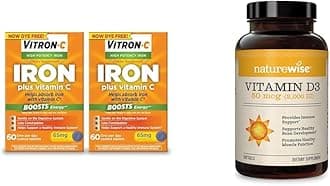 Vitron-CIron Supplement, Once Daily, High Potency Iron Plus Vitamin C & NatureWise Vitamin D3 2000iu (50 mcg) Healthy Muscle Function, and Immune Support, Non-GMO
