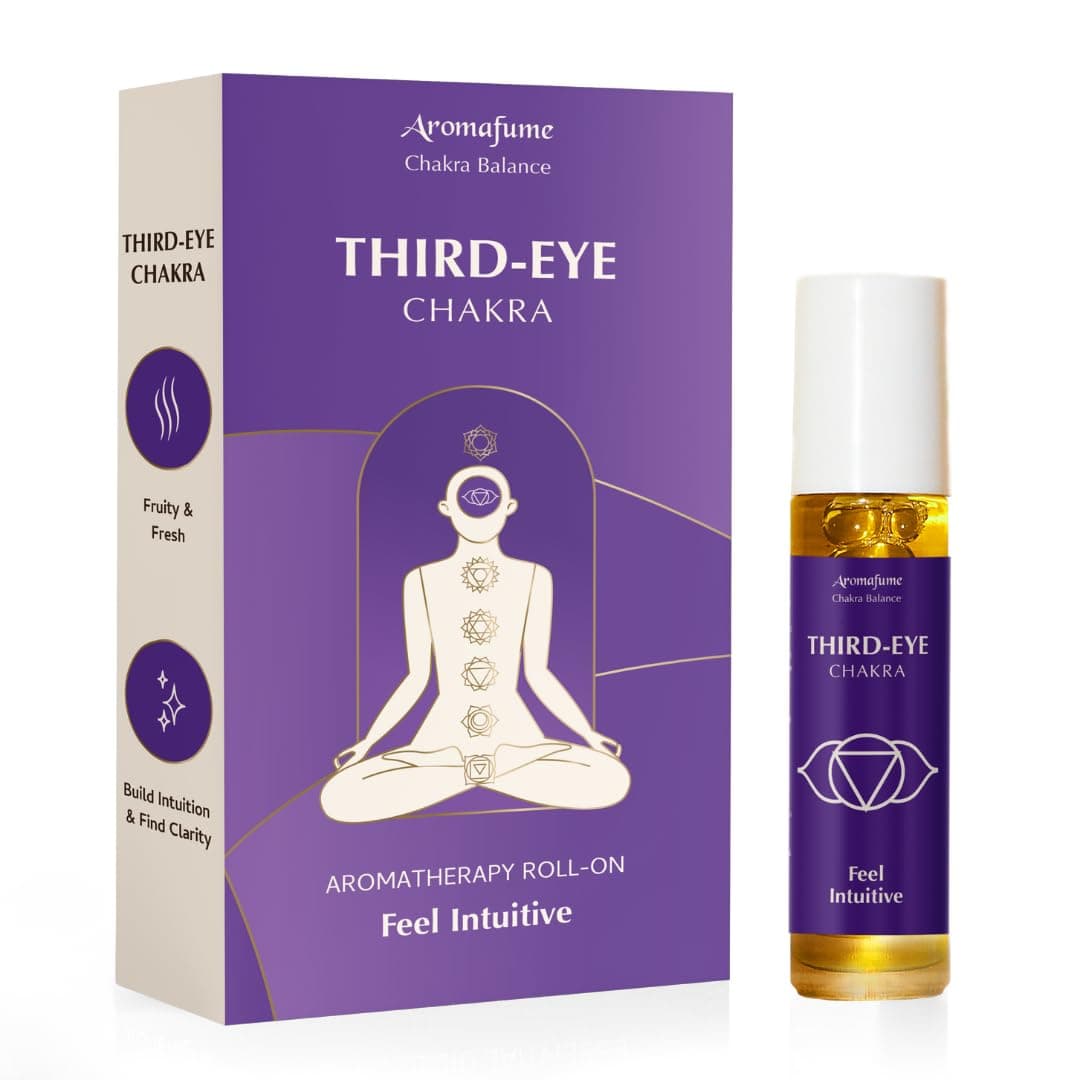 Third Eye Chakra Essential Oil Roll-On Blend by Aromafume | 10ml/0.33 fl oz | Ajna | Aromatherapy Oils for Chakra Balance | Rose & Juniper Extracts | Amethyst Incense for Meditation, Yoga, Reiki