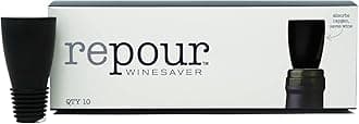 Repour 10 Pack Wine Saver - Wine Preserver and Stopper - Removes Harmful Oxygen - Black Conical Plastic Bottle Stoppers