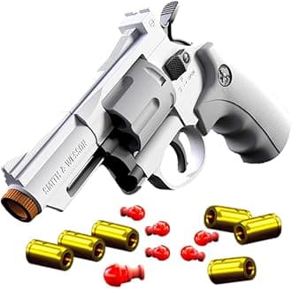 Revolver Toy Gun Pistol, Interlocking Foam Dart Blaster, Safe and Fun Shooting Game for Boys, Puzzle Toys with Soft Bullets, Suitable for 14+ Years Old Boys and Girls (Grey)
