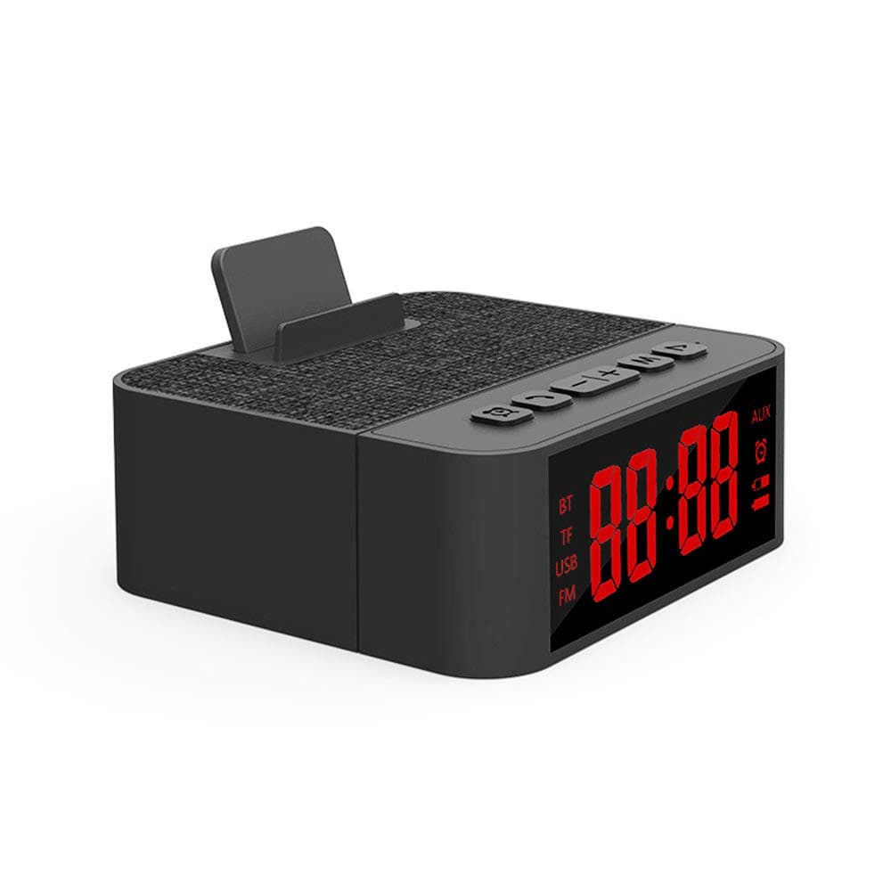 GeekPro® Portable Digital LED Timer Alarm Clock Wireless Bluetooth Powerful Speaker with Support : FM/TF-C/USB/AUX, 5W 1200mAh Black