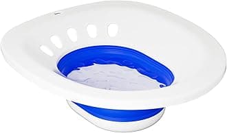 Sitz Bath for Toilet Seat Hemorrhoids and Postpartum Care,Yoni Steam Seat, Collapsible Sits Bath Kit for Women,Easy to Store,Wide Seat,Deeper Bowl (Blue No Flusher)