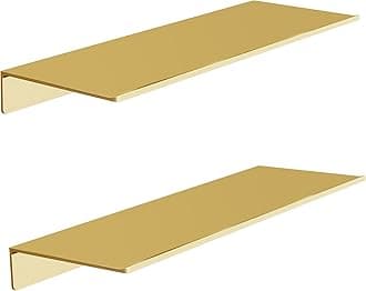 HNVNER Metal Floating Shelves, Shower Caddy, Brushed Gold Shelves for Wall, Decorative Wall Shelf Set of 2, Wall Mounted Display Shelves for Bedroom, Living Room, Bathroom, Office